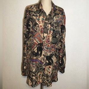 Silk club long sleeve button up silk blouse size large